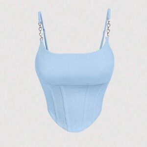 SHEIN Light Blue Crop Top with Heart Chain Straps